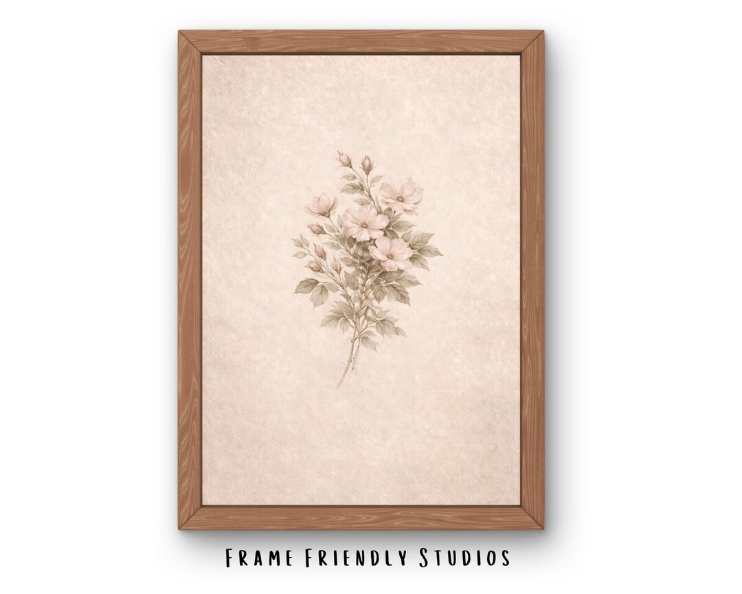 Vintage Botanical Wall Art Printable, Soft Pink Floral Illustration ...