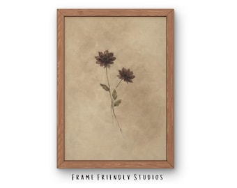 Lámina decorativa botánica vintage para pared, pintura floral en tonos neutros, decoración floral antigua, descarga instantánea.