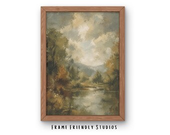 Lámina decorativa abstracta de paisaje para imprimir, pintura impresionista de naturaleza con un toque melancólico, decoración rústica neutra, descarga instantánea.