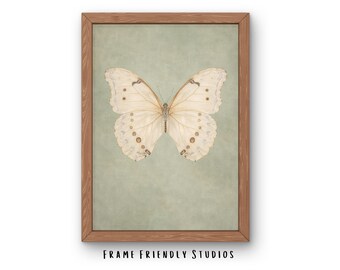 Lámina decorativa vintage de mariposas para imprimir, ilustración de insectos de la naturaleza en tonos neutros, decoración minimalista, descarga instantánea.