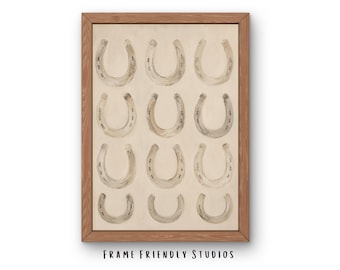 Neutral Horseshoe Wall Art Print, Minimalist Western Decor, Rustic Farmhouse Style, Instant Download