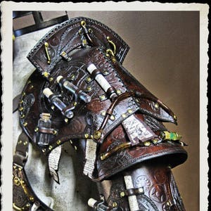 Leather shoulder armor - AlchiPunk - Brown