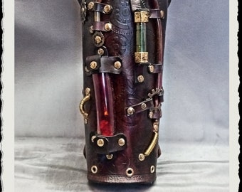 Steampunk leather bracer / cuff - Chronos -