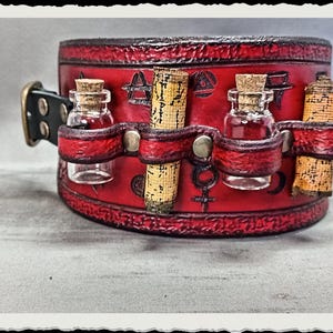 Leather cuff / bracelet - Alchemist II - Red -