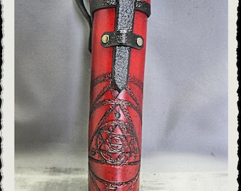 Étui/étui/tube en cuir pour parchemin - Alchemist - Rouge -