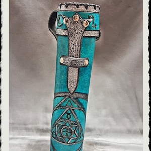 Custodia in pelle per pergamena / fondina / tubo - Alchemist - Ciano -