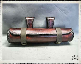 Brown horizontal leather Scroll Case / Holster / Tube