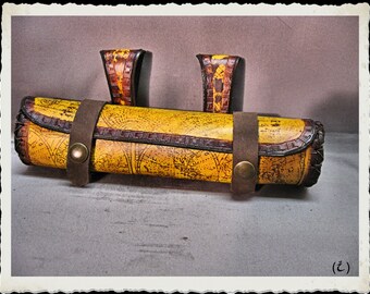 Leather scroll case / holster / tube - Mund- Yellow -
