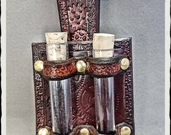 Leather Vial Holster - Steampunk - Brown -