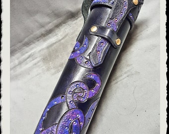 Leather Scroll Case / Holder / Tube - Tentacles