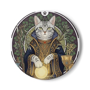 Wizard Cat Ceramic Coaster - Meowgician Feline Art - Mystical Cat Lover Gift - Witchy Home Decor