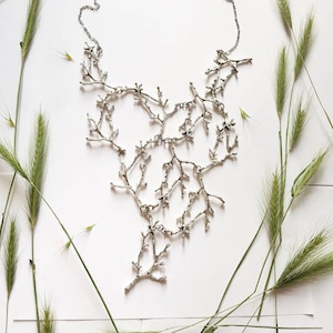 Statement Twig Necklace, Silver Branch Collar, Cascading Nature Jewelry, Woodland Forest Wedding, Long Metal Bib, Bold Tree Unisex Necklace image 3