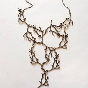 Statement Twig Necklace, Oversized Cascading Bib, Bronze Branch Necklace, Forest Nature Jewelry, Woodland Rustic Wedding, Bold Tree Collar image 4