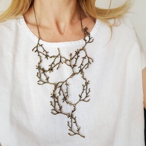 Statement Twig Necklace, Oversized Cascading Bib, Bronze Branch Necklace, Forest Nature Jewelry, Woodland Rustic Wedding, Bold Tree Collar image 9