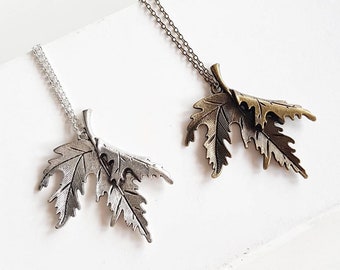 Maple Leaf Chain Necklace, Statement Foliage with Large Leaf Pendant, Boho Nature Jewelry, Rustic Natural Leaf, Herbalist Gift for Women