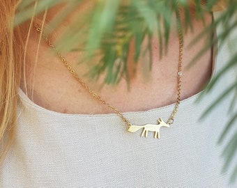 Golden Fox Necklace, Symbolic Totem Jewelry, Layering Charm Necklace, Animal Lover Gift, Minimalist Wolf Jewelry, Wild Forest Animal Pendant
