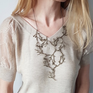 Statement Twig Necklace, Oversized Cascading Bib, Bronze Branch Necklace, Forest Nature Jewelry, Woodland Rustic Wedding, Bold Tree Collar image 1