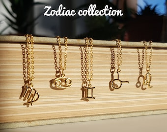 Tiny Zodiac Charm Necklace, Gold Horoscope Necklace, Minimalist Personalized Layering Chain, Symbolic Astrology Birthday Gift for Women