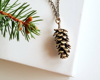 Bronze Pinecone Pendant, Long Chain Necklace, Everyday Bohemian Jewelry, Antique Bronze Woodland Layering Necklace, Rustic Forest Jewelry