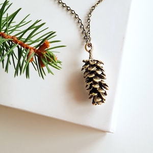 Bronze Pinecone Pendant, Long Chain Necklace, Everyday Bohemian Jewelry, Antique Bronze Woodland Layering Necklace, Rustic Forest Jewelry image 1