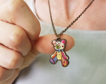 Toy Bear Necklace, Teddy Bear Pendant, Childhood Necklace, Animal Jewelry, Wildlife Lover Gift, Best Friend Charm Necklace, Cute Girlie Gift