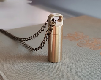 Long Brass Urn Necklace, Ashes Keepsake Locket Pendant, Unisex Fillable Jar, Sealed Cremation Capsule Vial, Screw Top Memorial Urn for Pets
