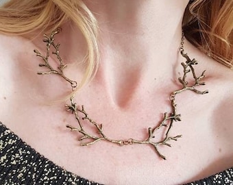 Bronze Branch Necklace, Forest Nature Jewelry, Woodland Rustic Choker, Boho Tree Collar for Nature Lover, Bold Enchanted Earthy Accessory