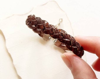 Braided Leather Bracelet in Glitter Suede, Mystery Braid Wristband, Up-cycled Leather Accessory, Copper Brown Armband, Thin Leather Cuff