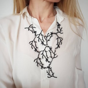 Statement Twig Necklace, Black Branch Cascading Necklace, Big Metal Bib, Oversized Nature Jewelry, Woodland Forest Jewels, Nature Lover Gift image 1