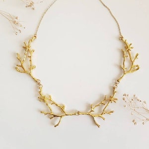 Gold Branch Necklace, Twig Bib Collar, Nature Lover Gift, Woodland Forest Jewelry, Metal Tree Accessory, Bold Fairy Choker, Elven Jewelry