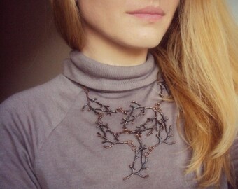 Statement Twig Necklace, Branch Bib Collar, Nature Lover Gift, Woodland Forest Jewelry, Metal Tree Accessory, Copper Cascading Boho Necklace