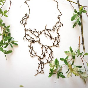 Statement Twig Necklace, Oversized Cascading Bib, Bronze Branch Necklace, Forest Nature Jewelry, Woodland Rustic Wedding, Bold Tree Collar image 6