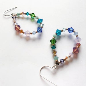 Beaded Hoop Earrings, Long Teardrop Crystal Dangles, Pastel Rainbow Statement Drops, Bold Funky Summer Hoops, Bohemian Festival Earrings image 5