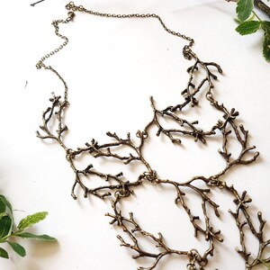 Statement Twig Necklace, Oversized Cascading Bib, Bronze Branch Necklace, Forest Nature Jewelry, Woodland Rustic Wedding, Bold Tree Collar image 10