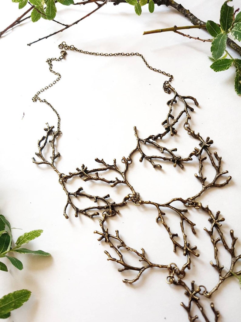 Statement Twig Necklace, Oversized Cascading Bib, Bronze Branch Necklace, Forest Nature Jewelry, Woodland Rustic Wedding, Bold Tree Collar image 10