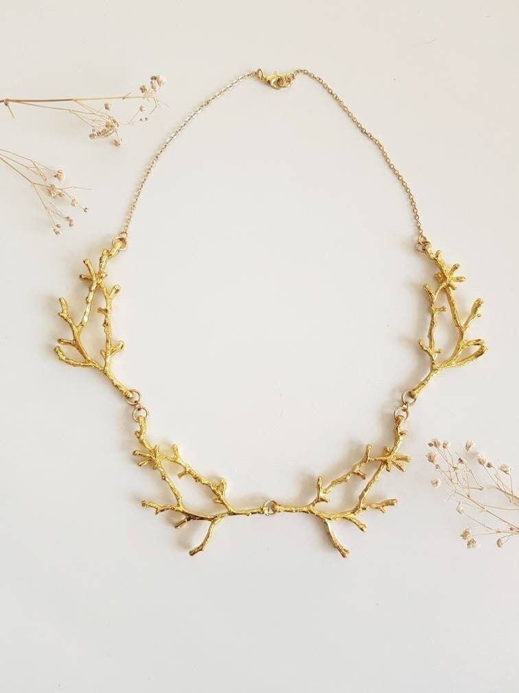 Gold Branch Necklace, Twig Bib Collar, Nature Lover Gift, Woodland…