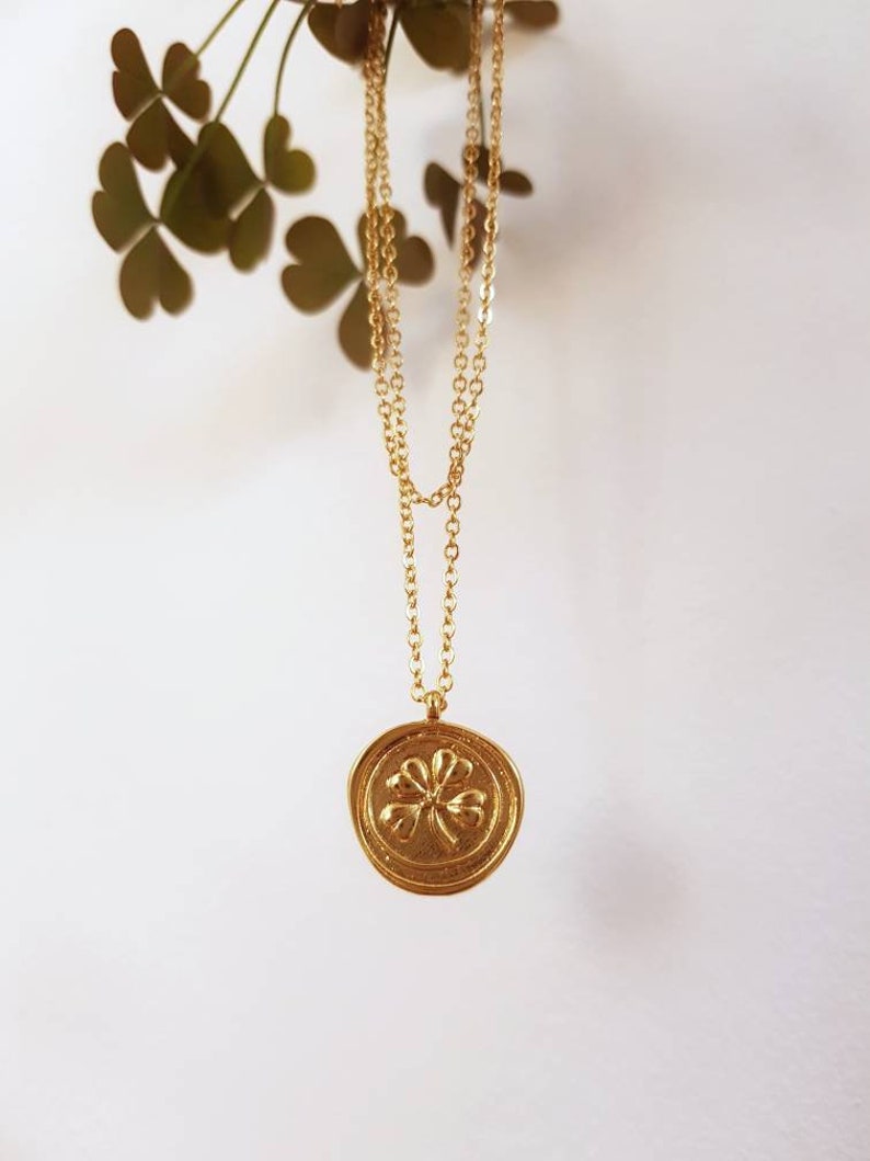 Four Leaf Clover Necklace With Luck Charm, 24K Gold Plated Coin Pendant ...