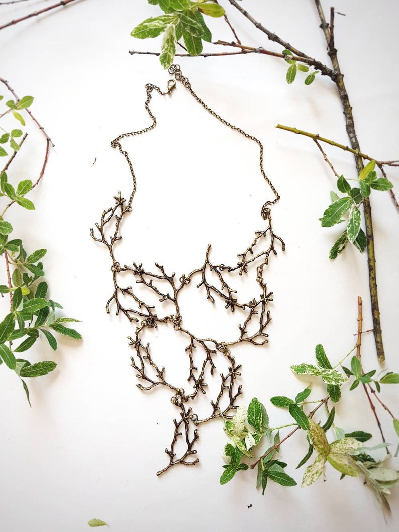 Statement Twig Necklace, Oversized Cascading Bib, Bronze Branch Necklace, Forest Nature Jewelry, Woodland Rustic Wedding, Bold Tree Collar image 6