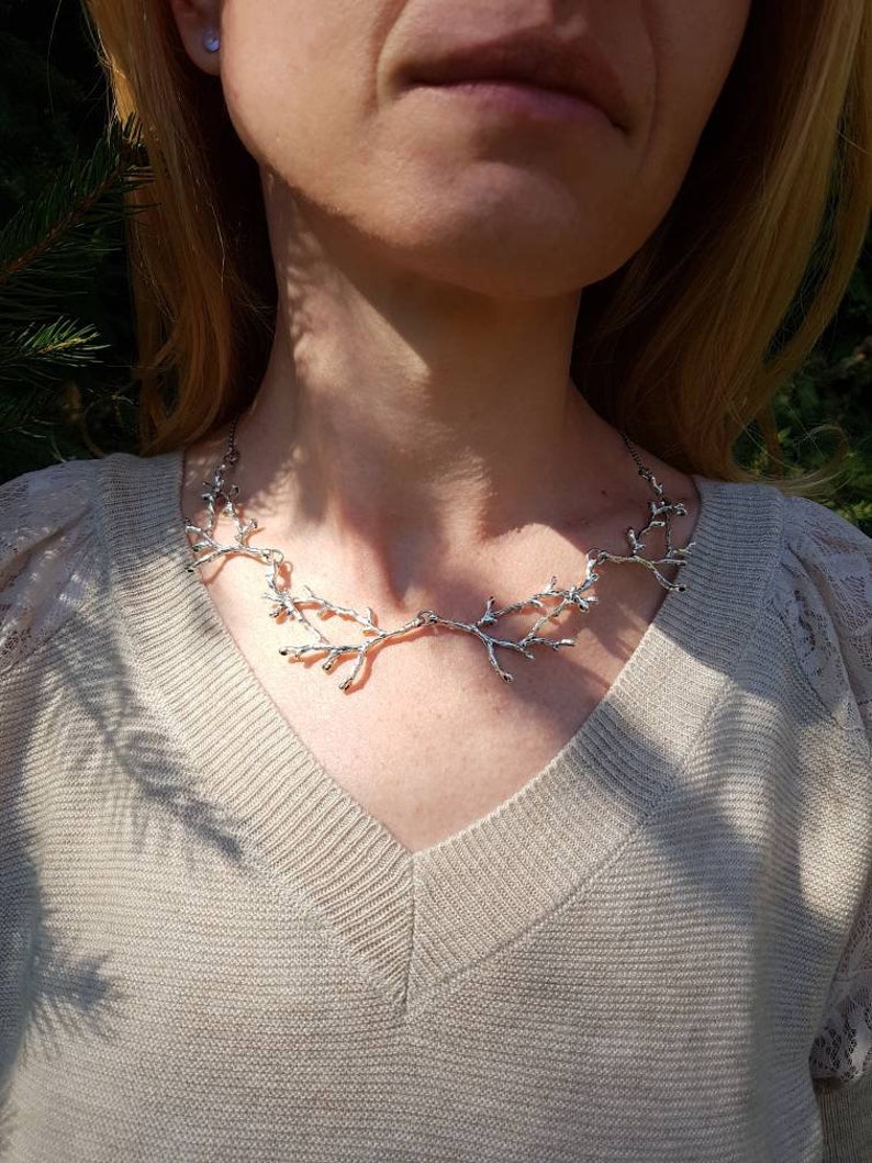 Silver Branch Necklace, Twig Bib Collar, Nature Inspired Gift, Woodland Forest Jewelry, Metal Tree Accessory, Bold Forest Elf Fairy Choker image 2