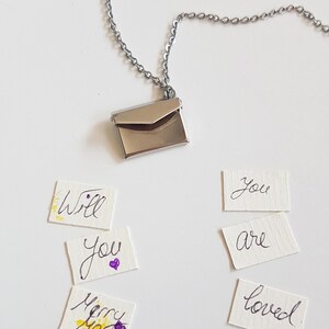 Envelope Locket Necklace, Personalized Message Medallion, Hidden Love Letter Message Pendant, Gold or Silver Motivational Quote Locket Gift Silver