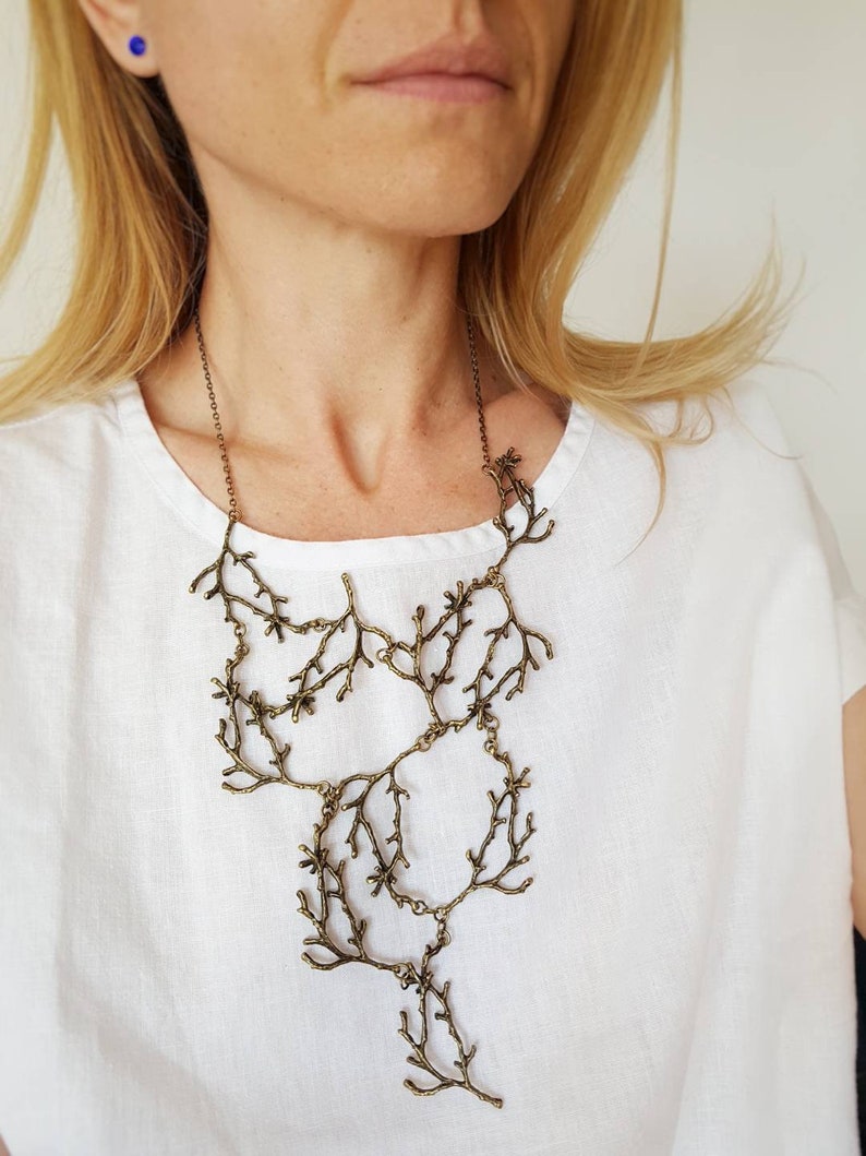 Statement Twig Necklace, Oversized Cascading Bib, Bronze Branch Necklace, Forest Nature Jewelry, Woodland Rustic Wedding, Bold Tree Collar image 9