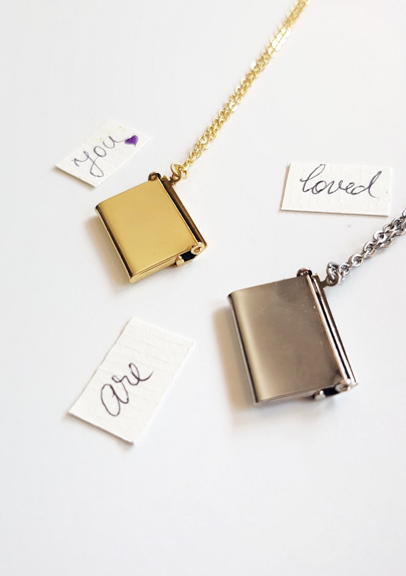 Envelope Locket Necklace, Personalized Message Medallion, Hidden Love Letter Message Pendant, Gold or Silver Motivational Quote Locket Gift image 5
