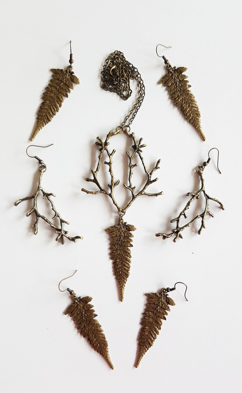 Long Fern Leaf Earrings, Forest Nature Lover, Bronze Botanical Leaves, Rustic Leaf Dangles, Woodland Boho Jewelry, Nature Cottagecore Jewels image 6