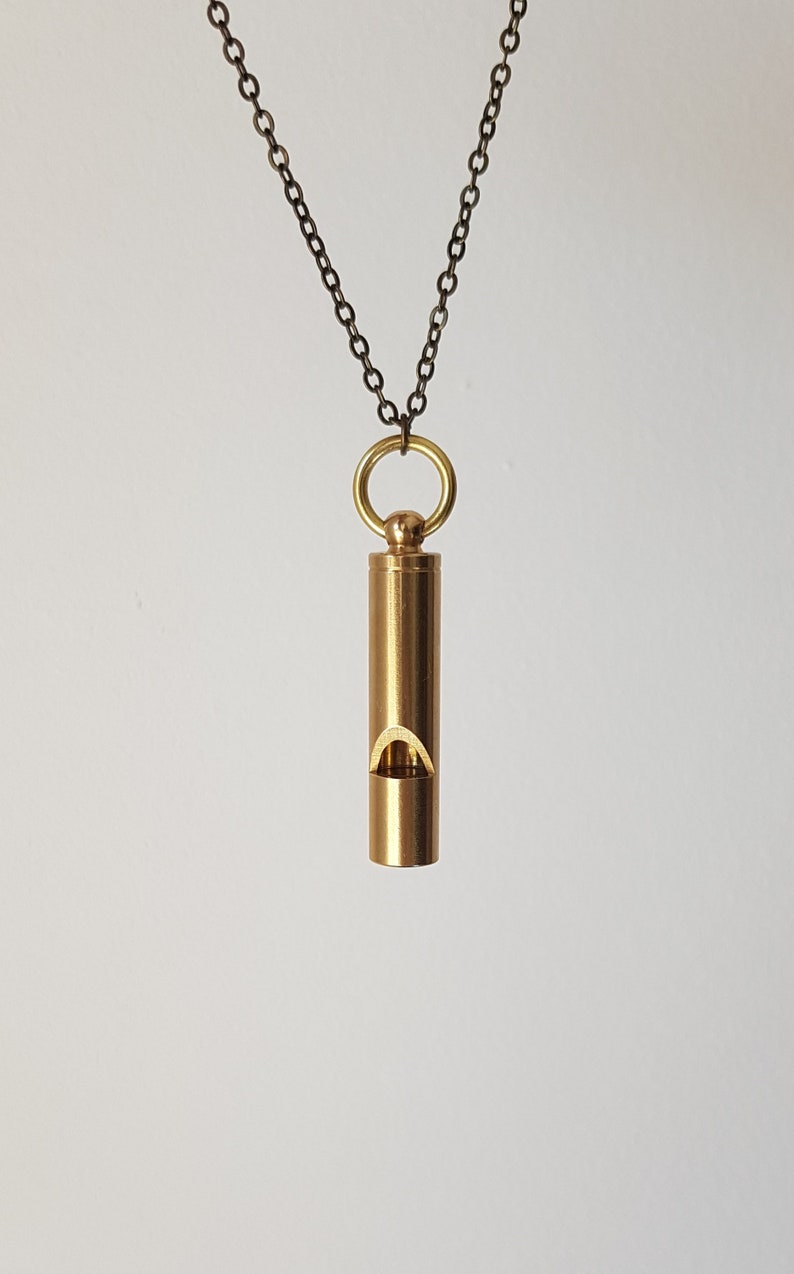 Brass Whistle Safety Necklace, Security Whistle Gift, Long Unisex Necklace, Help Emergency Brass Pendant, Layering Chain in Antique Bronze image 5