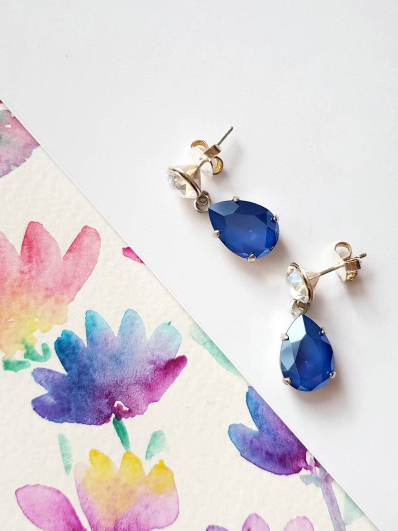 Sapphire Blue Crystal Earrings Elegant Evening Dangles Etsy
