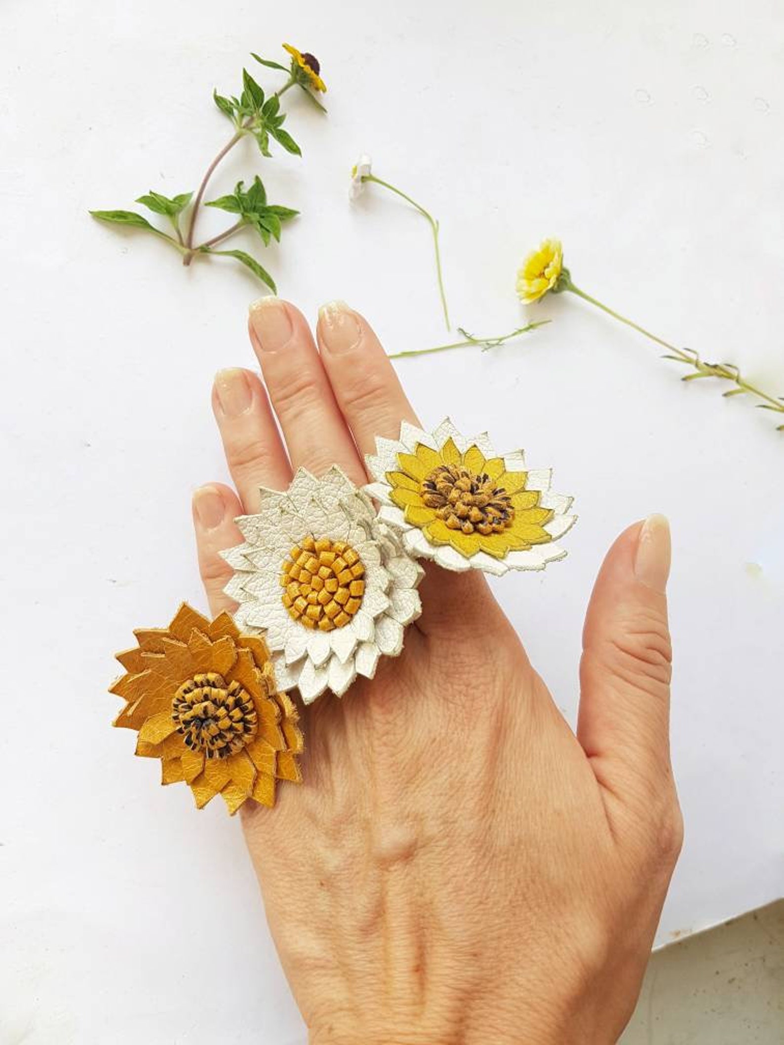 Statement Sunflower Ring, Leather Goods for Women, Summer Symbol Gift ...