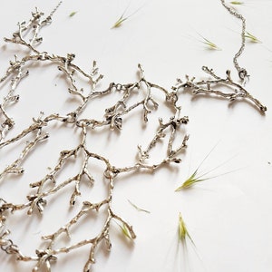 Statement Twig Necklace, Silver Branch Collar, Cascading Nature Jewelry, Woodland Forest Wedding, Long Metal Bib, Bold Tree Unisex Necklace image 7