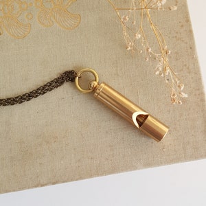 Brass Whistle Safety Necklace, Security Whistle Gift, Long Unisex Necklace, Help Emergency Brass Pendant, Layering Chain in Antique Bronze image 3