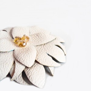 White Leather Flower Brooch, Statement Floral Pin, Bold Nature Jewelry, Oversized Leather Accessory, Nature Lover Gift, Eco Friendly Brooch image 7