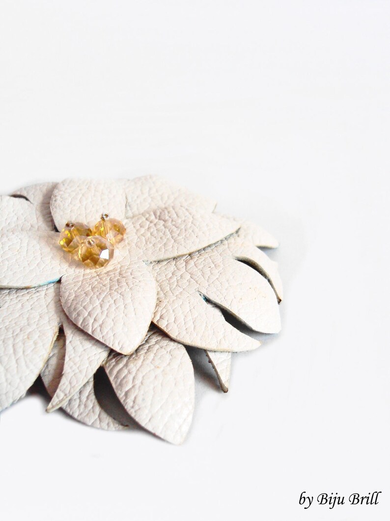 White Leather Flower Brooch, Statement Floral Pin, Bold Nature Jewelry, Oversized Leather Accessory, Nature Lover Gift, Eco Friendly Brooch image 7